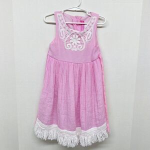 Good Lad Size 5Y Pink & White Lined Dress with White at the Chest With Tie Back